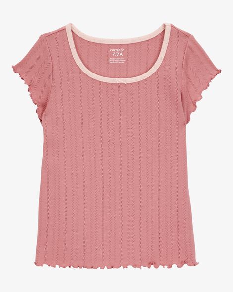 Product image 3 of Kid 2-Piece Pointelle Tee & Butterfly Maxi Skirt Set - Pink