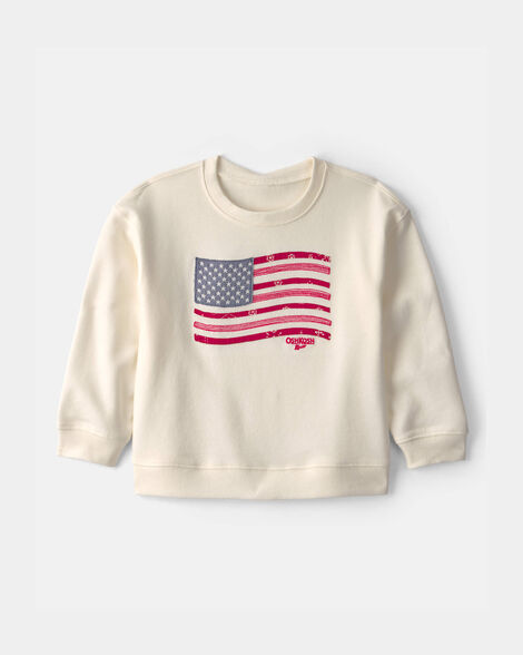 Toddler American Flag French Terry Pullover Sweatshirt - Cream