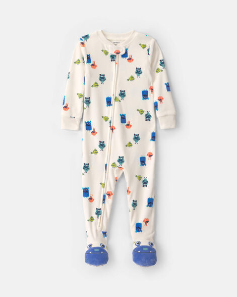 baby boy 1-piece monster 2-way zip dreamplush snug fit footed pajama - cream
