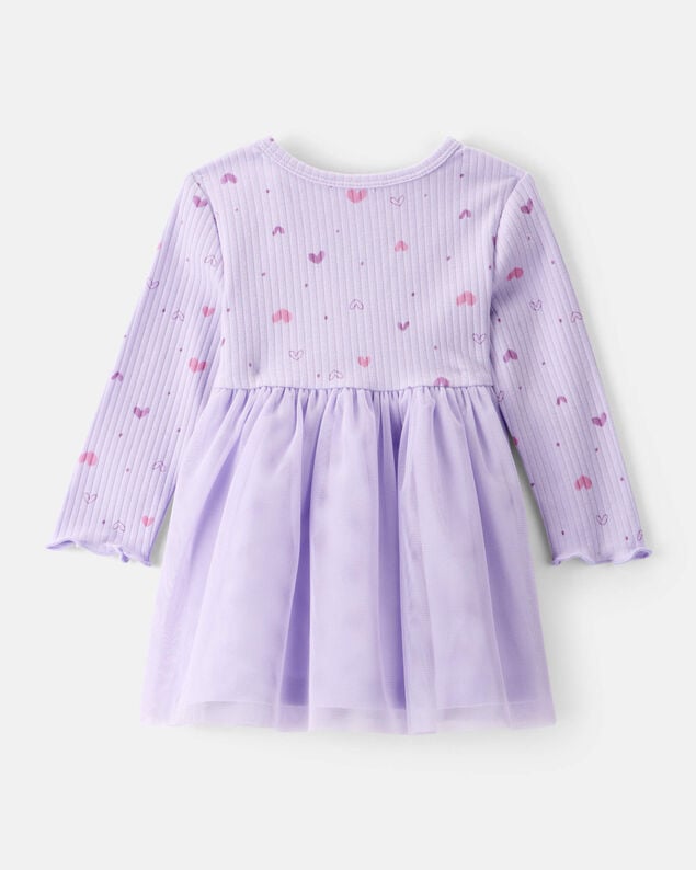 Product image 2 of Baby Girl Heart Print Long-Sleeve Dress - Purple