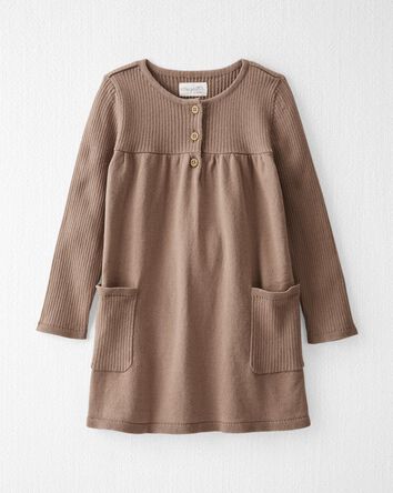 Toddler Organic Cotton Ribbed Sweater Knit Dress in Light Brown