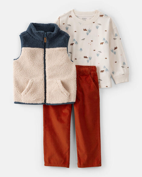 toddler boy 3-piece sherpa vest outfit set