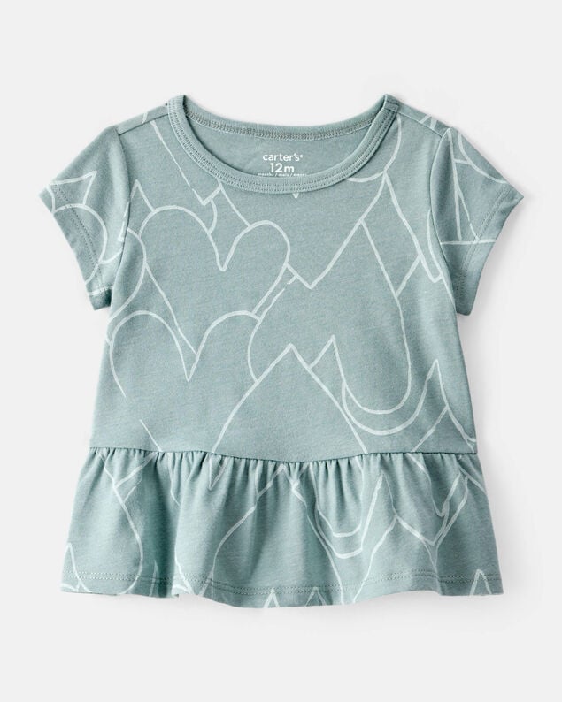 Product image 1 of Baby Girl Heart Print Short-Sleeve Peplum Top - Green
