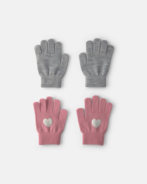 girls 2-pack heart winter gloves - pink/grey