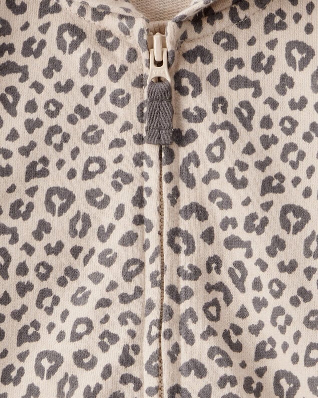 Product image 2 of Baby Girl Cat Leopard Print Cotton Long-Sleeve Hooded Jumpsuit - Brown