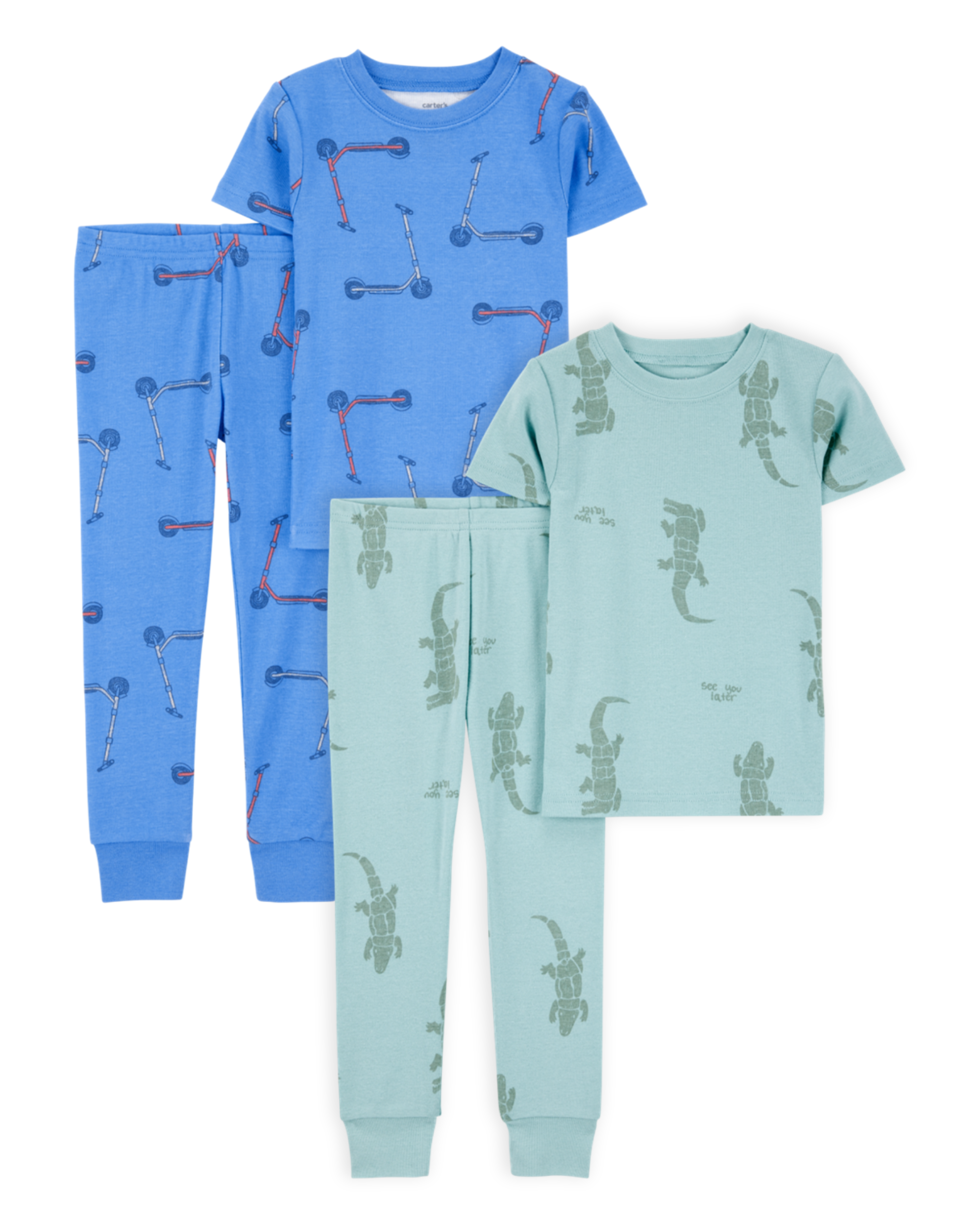 Toddler 4-Piece Snug Fit 100% Cotton Pajamas - Green/Blue