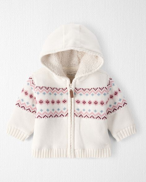 Baby Girl Recycled Fair Isle Sherpa Sweater Knit Jacket