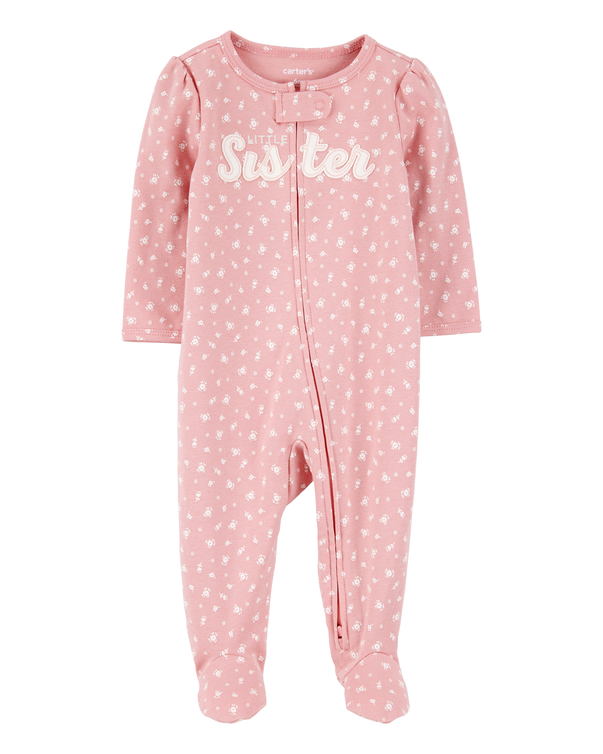 Baby Girl Little Sister 2-Way Zip Cotton Sleep & Play Pajamas - Pink