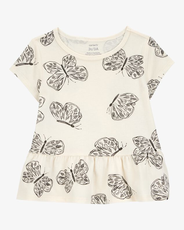 Product image 1 of Butterfly Short-Sleeve Peplum Tee - Cream
