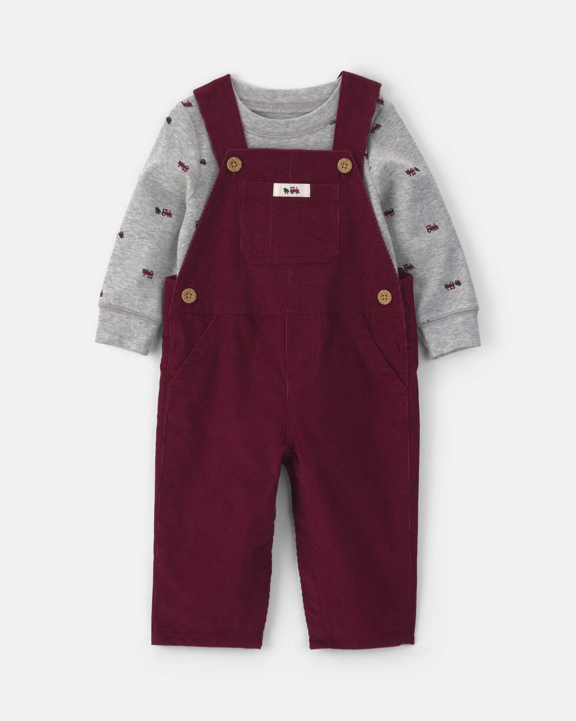 Carters baby boy 2-piece holiday corduroy long-sleeve overall set 12M BurgundyGrey 40$
