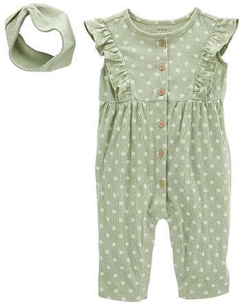 Baby 2-Piece Crinkle Jersey Jumpsuit & Headwrap Set