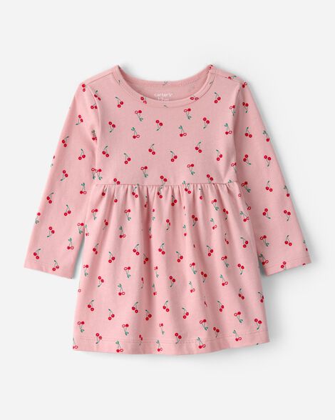 baby girl cherry long-sleeve knit dress - pink