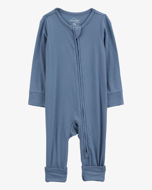 Product image 1 of Baby Boy Solid 2-Way Zip PurelySoft Convertible Foot Sleep & Play Pajamas - Navy