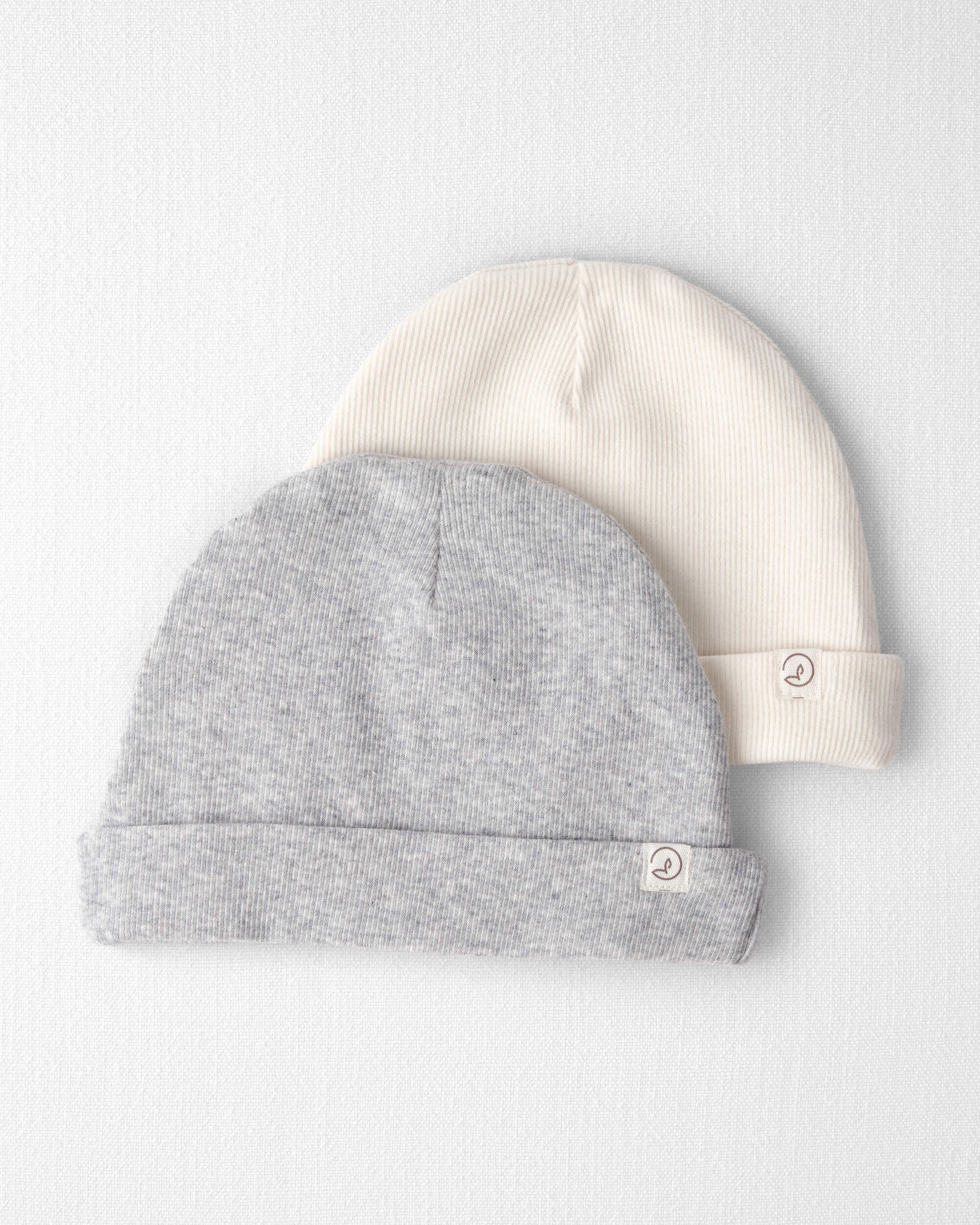 Little Planet Baby 2-Pack Organic Cotton Rib Caps 3-9M Sweet Cream Heather Grey 14$