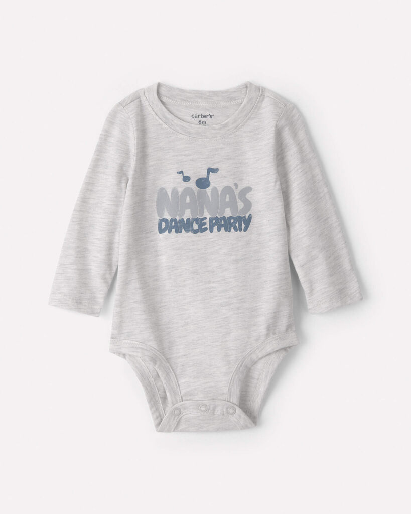 Carter's baby 'nana's dance party' long-sleeve graphic bodysuit 12M Heather Grey