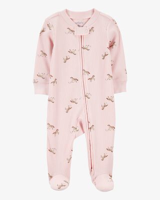 Product image 1 of Baby Girl Horse Print 2-Way Zip Ribbed Sleep & Play Pajamas - Pink