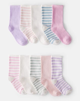 Product image 1 of Girls 10-Pack Striped Crew Socks