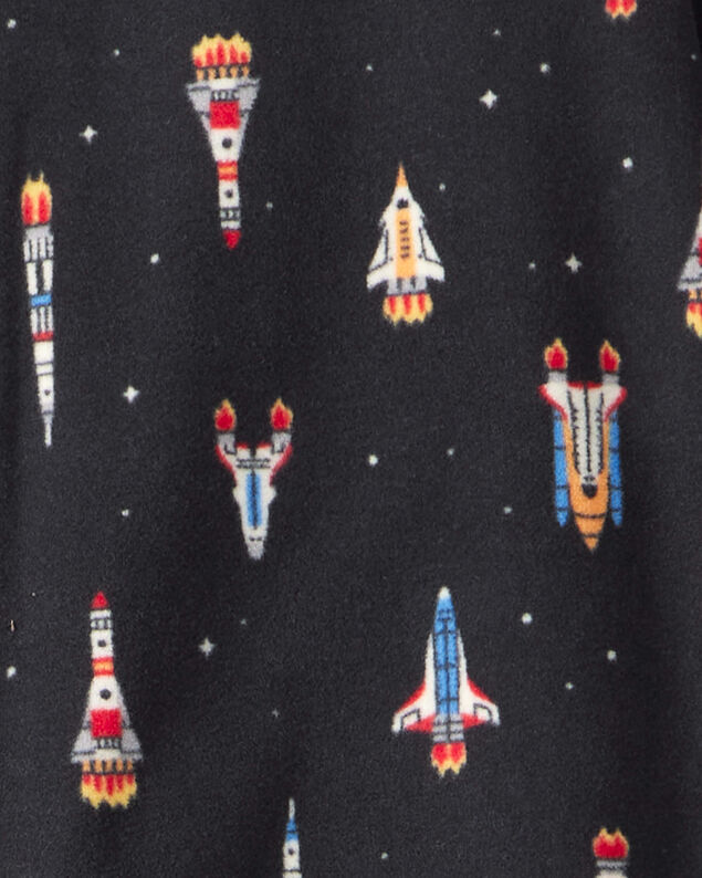 Product image 2 of Boys Rocket Ship Print Fleece Long-Sleeve Loose Fit 1-Piece Pajamas - Black
