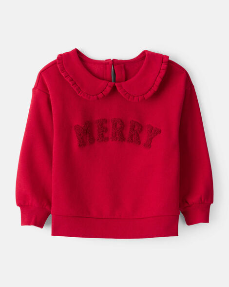 toddler girl daydream fleece christmas merry long-sleeve pullover sweatshirt - red