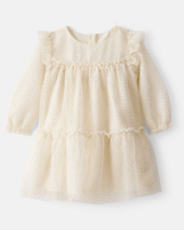 Product image 1 of Baby Girl Sparkle Polka Dot Tulle Long-Sleeve Dress - Ivory