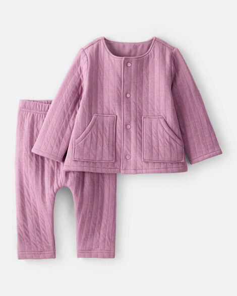 baby girl 2-piece long-sleeve sweater & pant set - pink