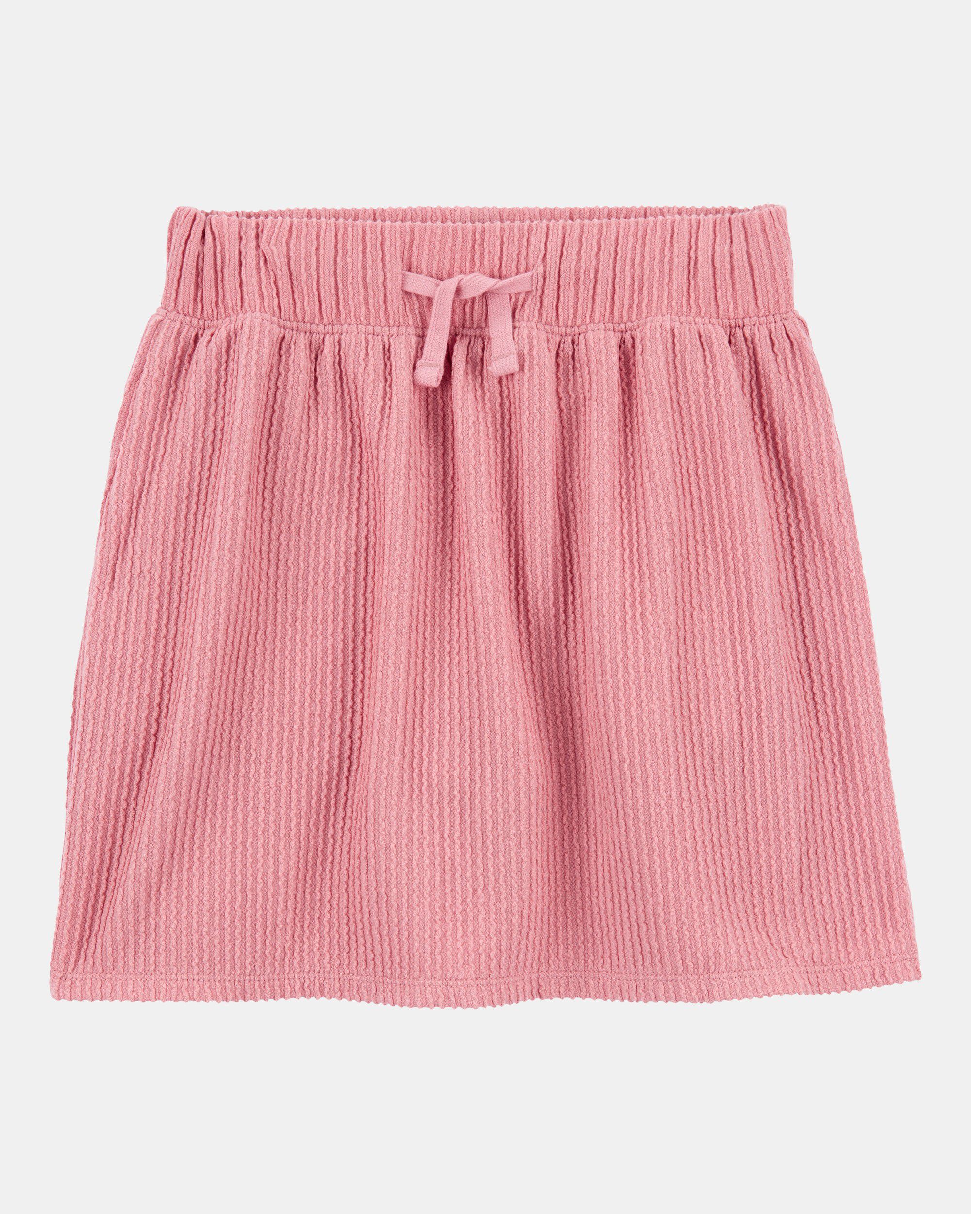Kid 2-Piece Floral Ribbed Tank Top & Textured Drawstring Skort Set - Pink