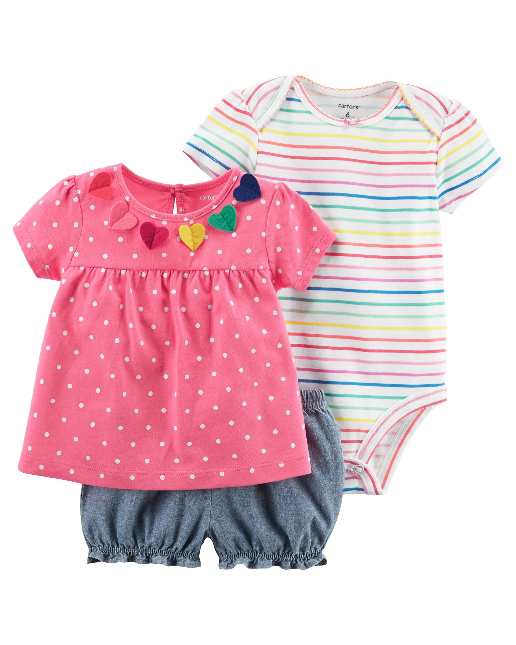 Carters 3pc Top Bodysuit Diaper Cover Set