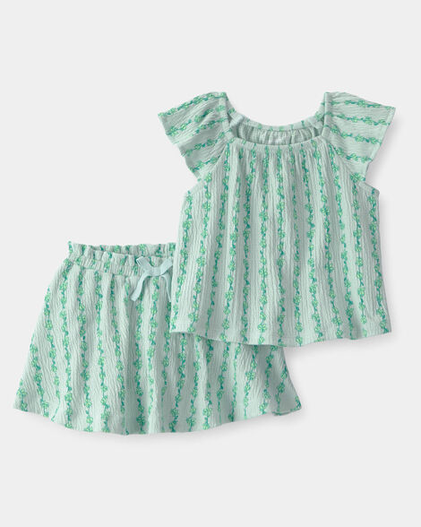 baby girl 2-piece vine short-sleeve top & skirt set - green