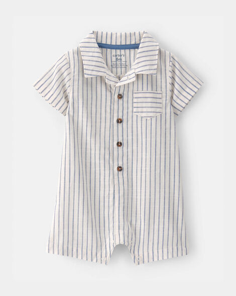 baby boy striped button-down romper - white/blue