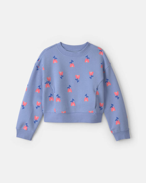 girls floral fleece pullover sweatshirt - periwinkle blue
