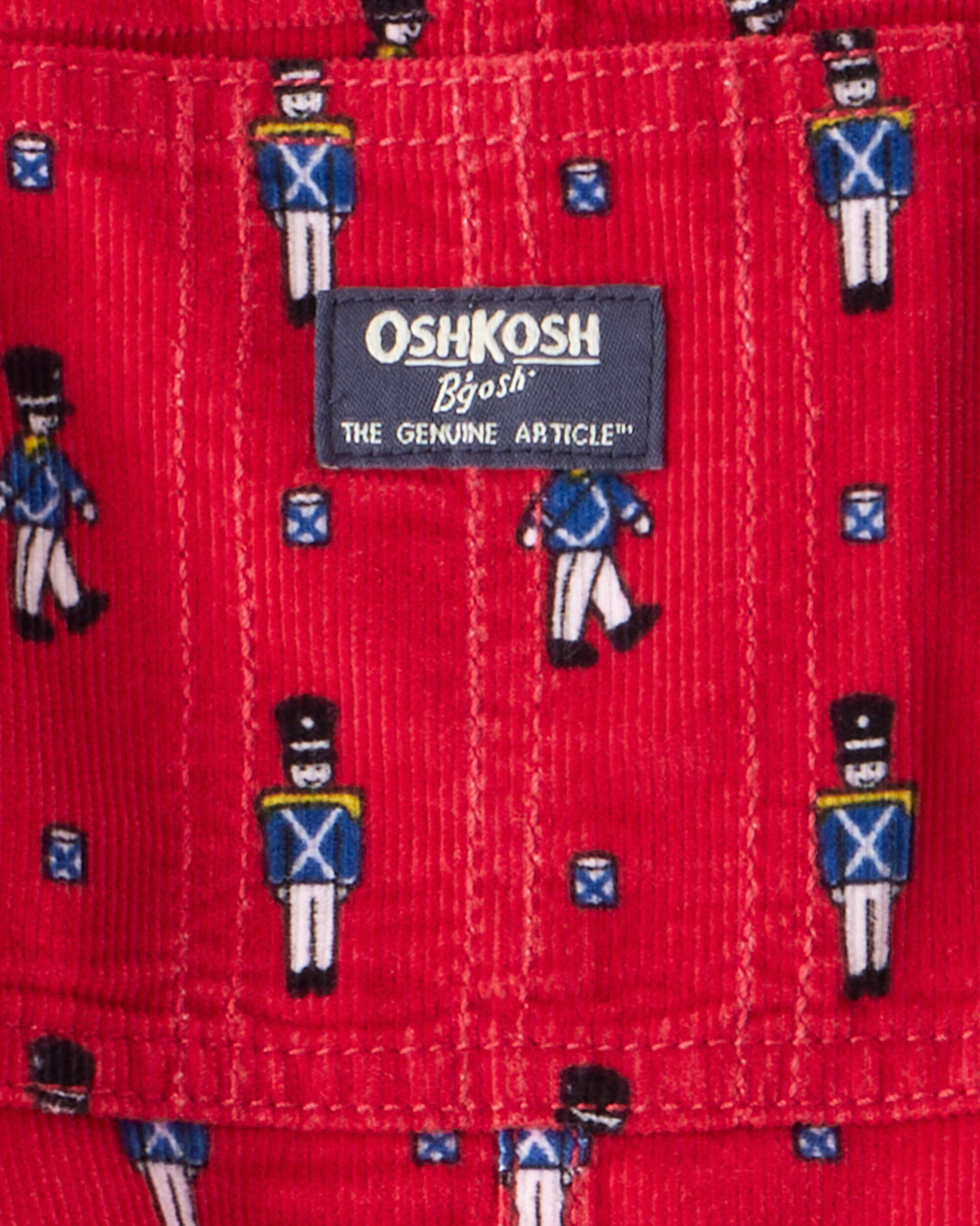 Toddler Boy Nutcracker Print Corduroy Overalls - Red