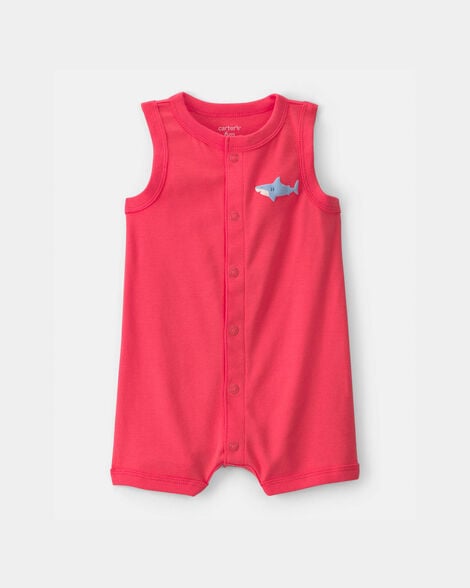 baby boy shark romper - coral