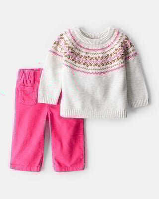 Baby Girl 2-Piece Floral Sweater & Pant Set - Cream