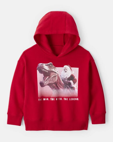 boys christmas santa long-sleeve fleece hoodie - red
