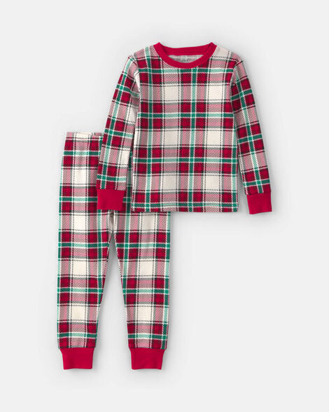 toddler 2-piece christmas plaid 100% cotton snug fit pajama set - red/green
