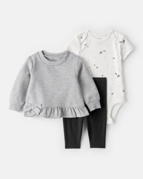baby girl 3-piece daydream fleece bow long-sleeve bodysuit & pant set