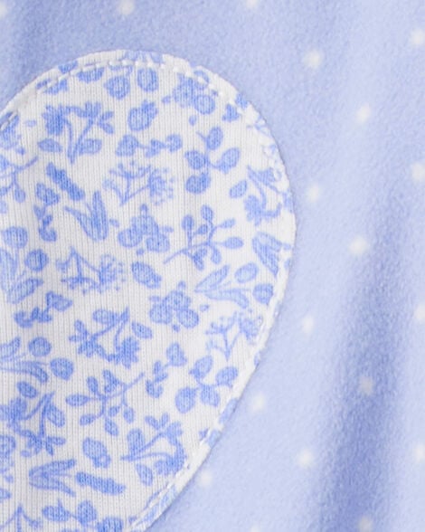 Baby Girl Heart Print Loose Fit Long-Sleeve 2-Way Zip 1-Piece Pajamas - Blue
