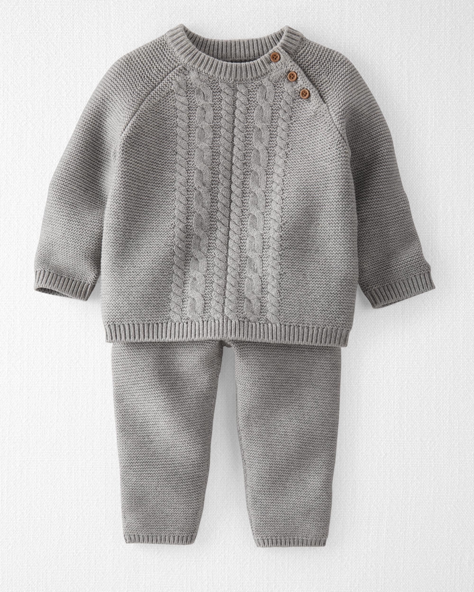 Baby Organic Cotton Sweater Knit 2 Piece Set in Heather Gray Little Planet Carter s