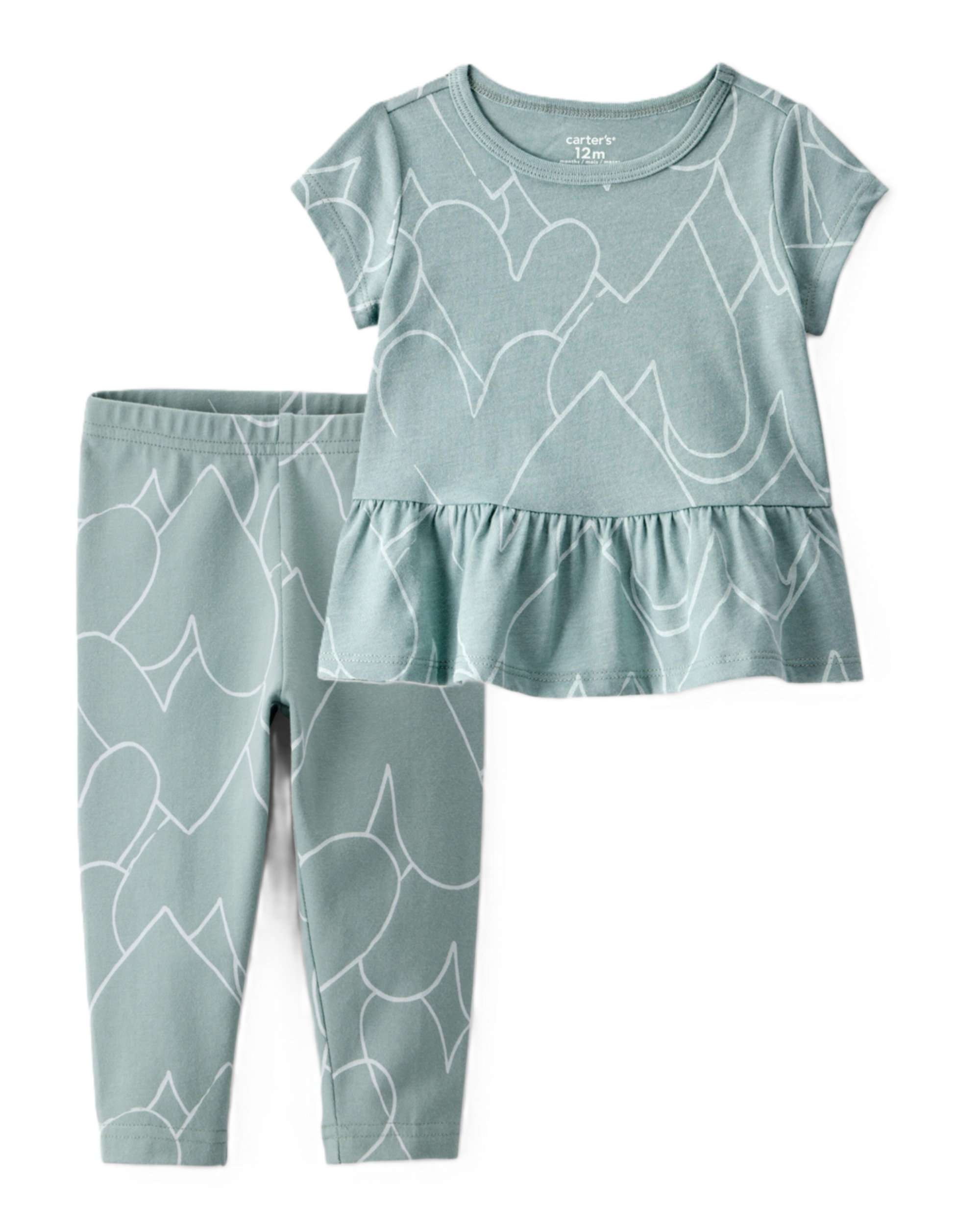Toddler Girl 2-Piece Heart Print Top & Stretch Leggings Set - Green