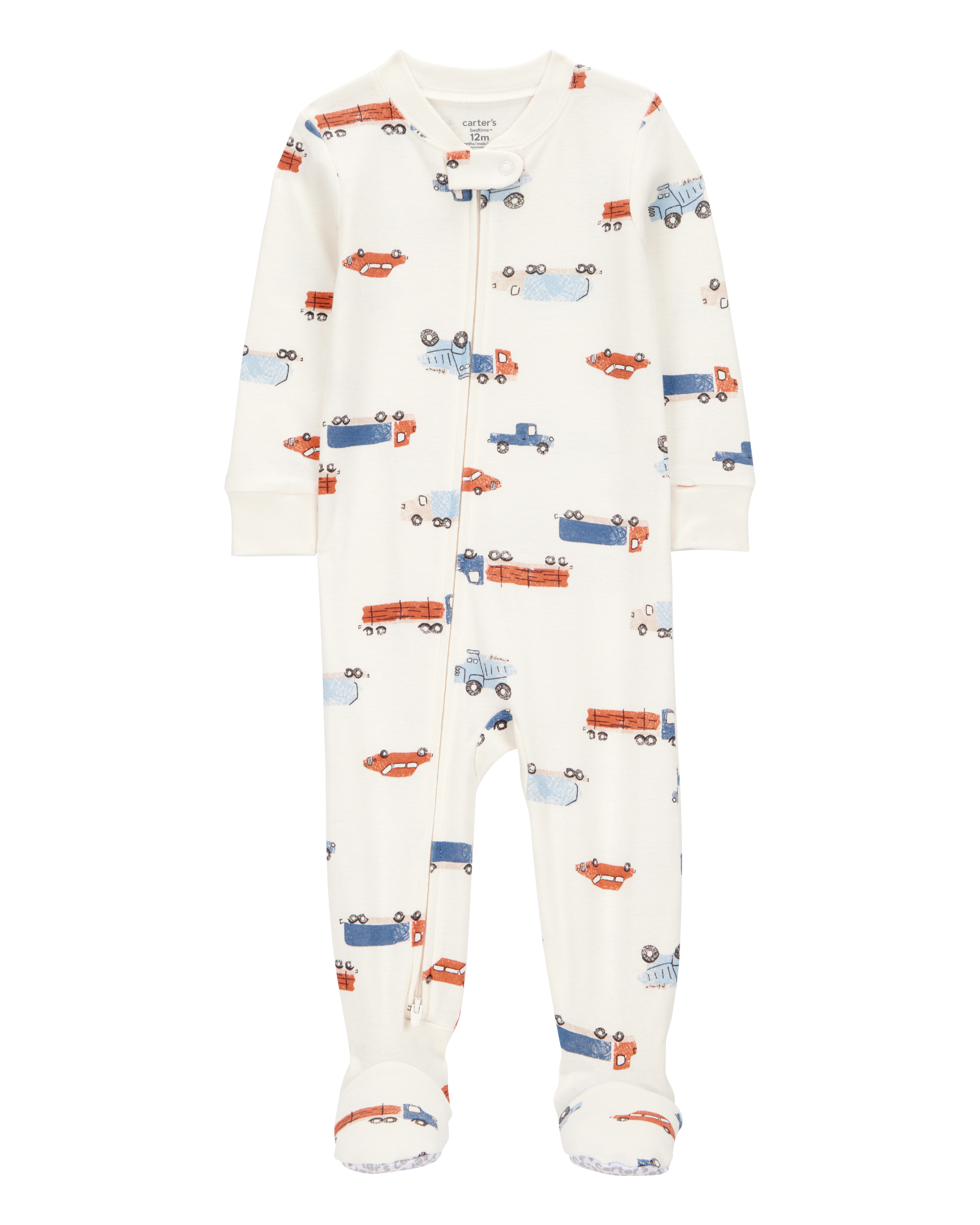 Baby Boy 1-Piece Car Print 100% Snug Fit Cotton Footie Pajamas - Ivory