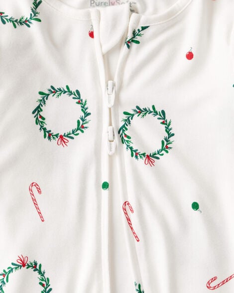 Baby Christmas Print PurelySoft Long-Sleeve Sleep & Play Pajamas - White