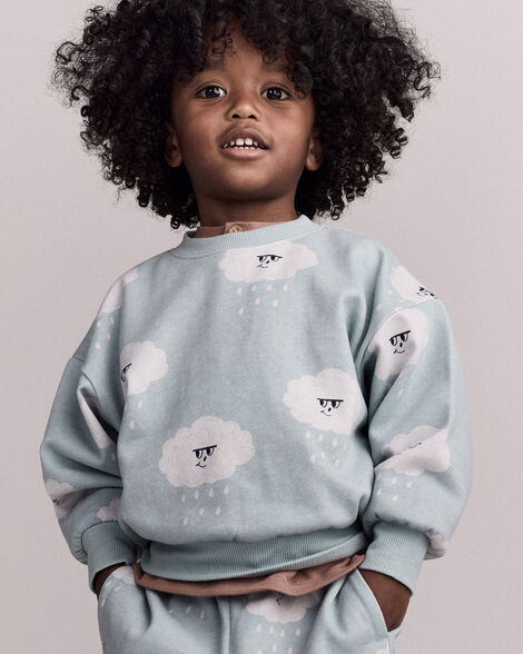Toddler Wide-Arm Sweatshirt in Rain Cloud Print - Pale Blue
