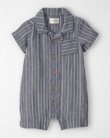 Baby Organic Cotton Gauze Romper in Stripes