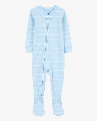 Product image 1 of Baby Striped Waffle Knit Footie 1-Piece Pajamas - Blue