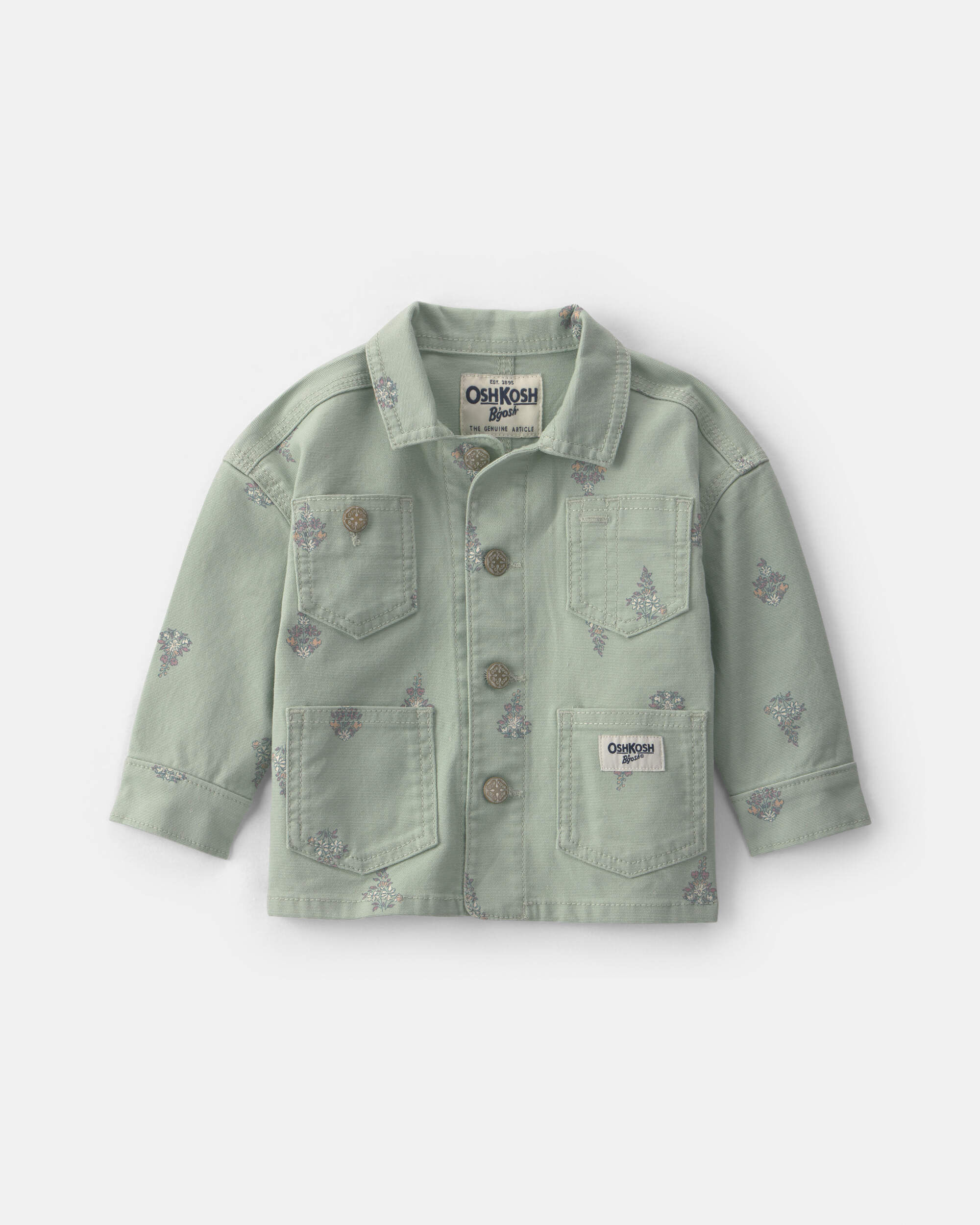 OshKosh Bgosh Baby Girl Floral Canvas Jacket 12M Green 58$
