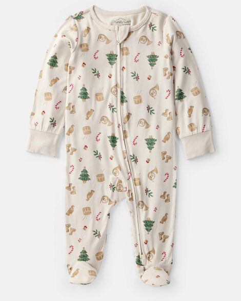 baby christmas print purelysoft long-sleeve sleep & play pajamas - white
