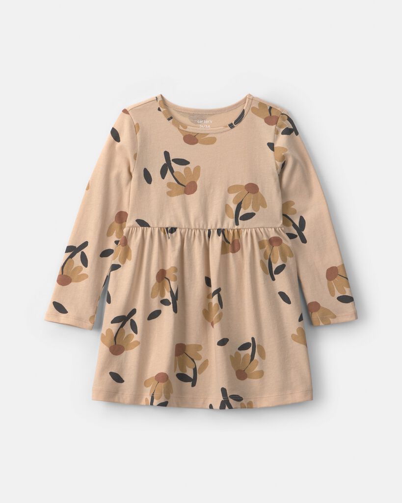 Carter's toddler girl floral long-sleeve dress 12M Tan