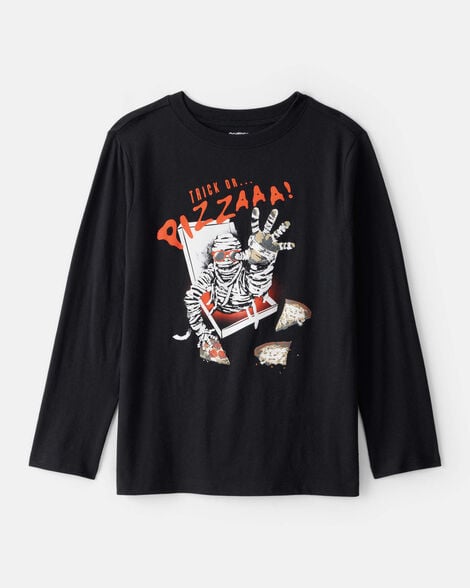 Boys Halloween Trick Or Pizza Long-Sleeve Graphic Tee - Black