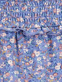 Purple - Toddler Floral Print Smocked Square Neck Top, Selected