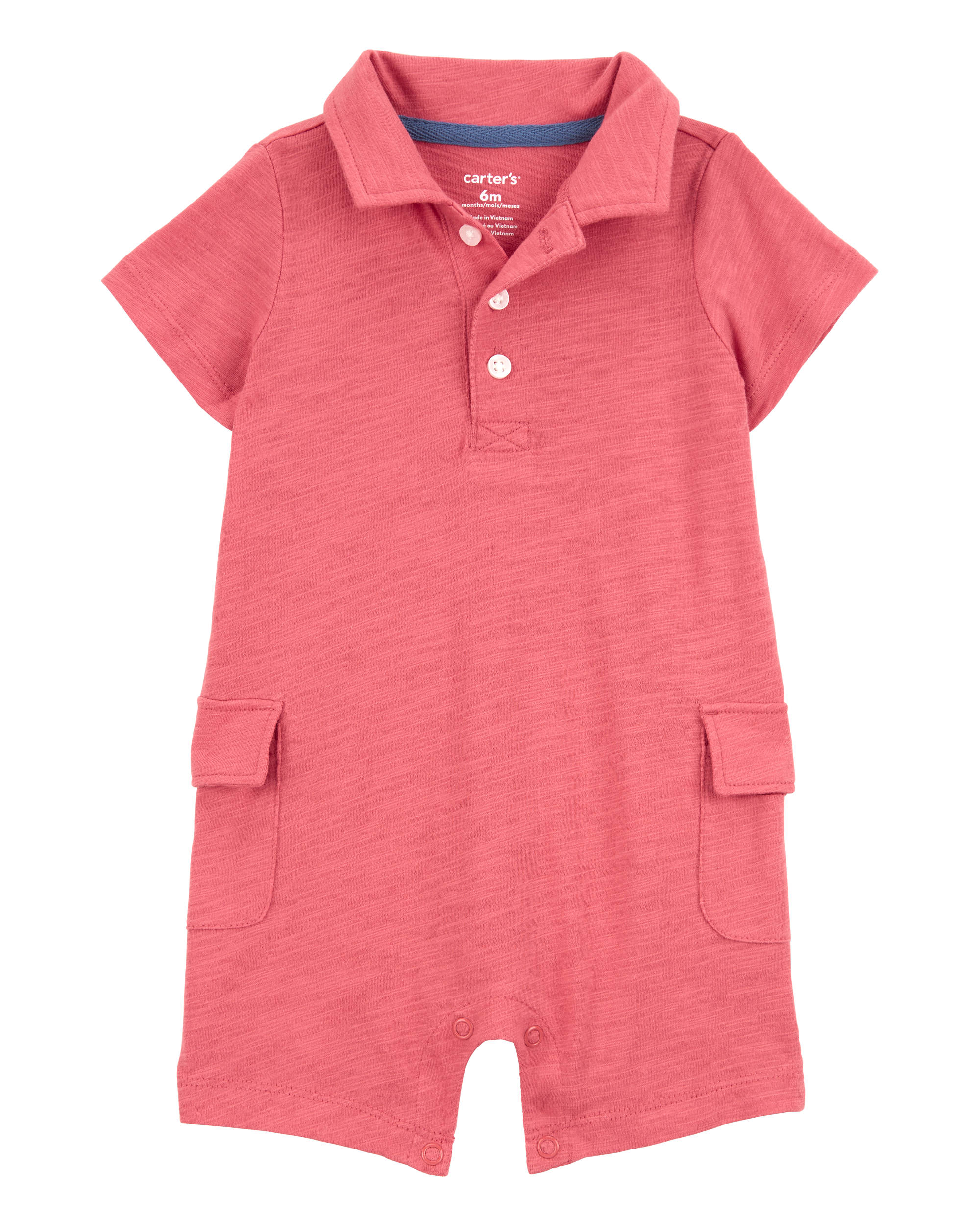 Baby Polo Cotton Romper - Red
